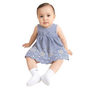 Bonnie Baby Blue White Striped Dress & Hat 3 Piece Outfit Size 6-9 Months